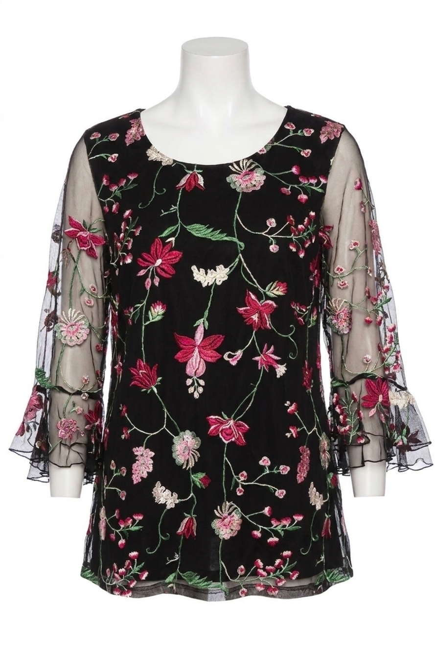 NEW SEE AND BE SEEN snapdragon floral embroidered top in black